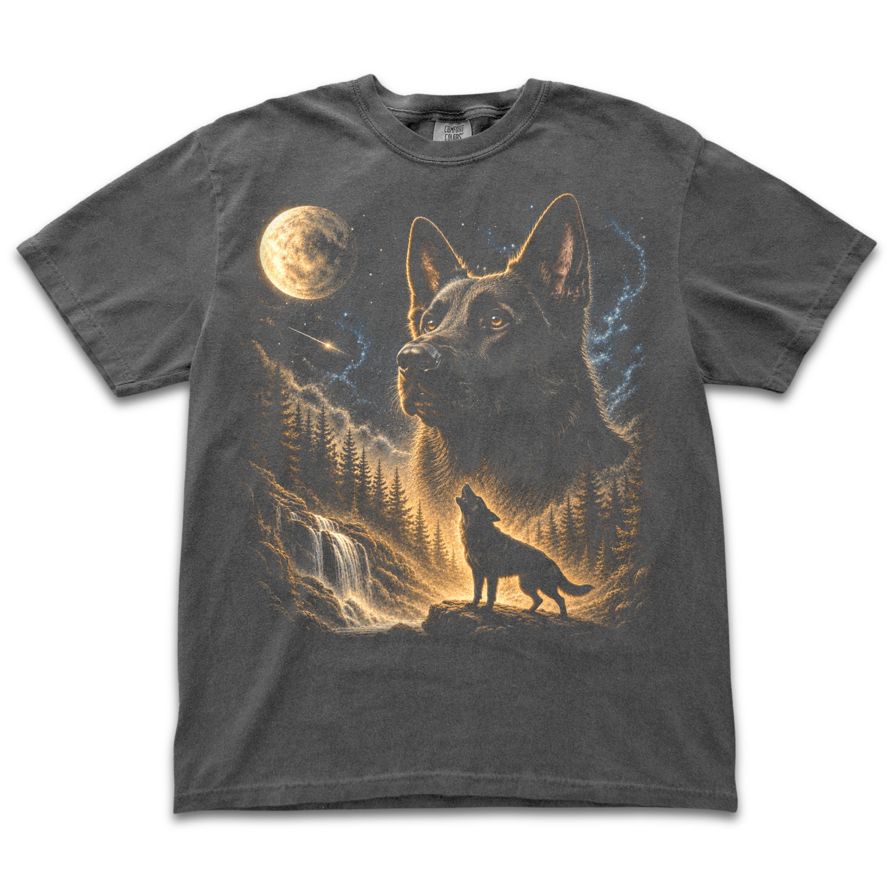 Black German Shepherd Howling to the Moon