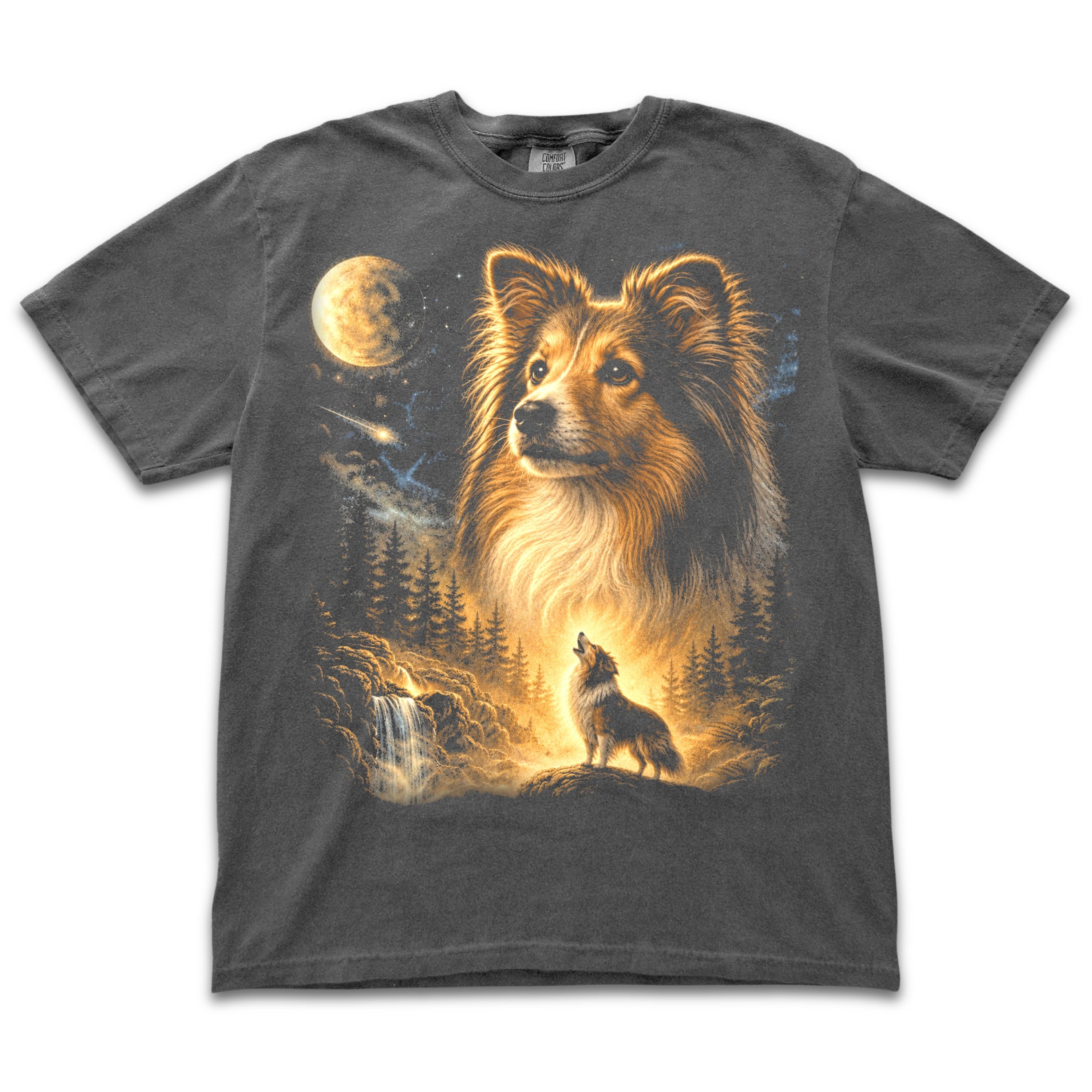 Sheltie Howling to the Moon