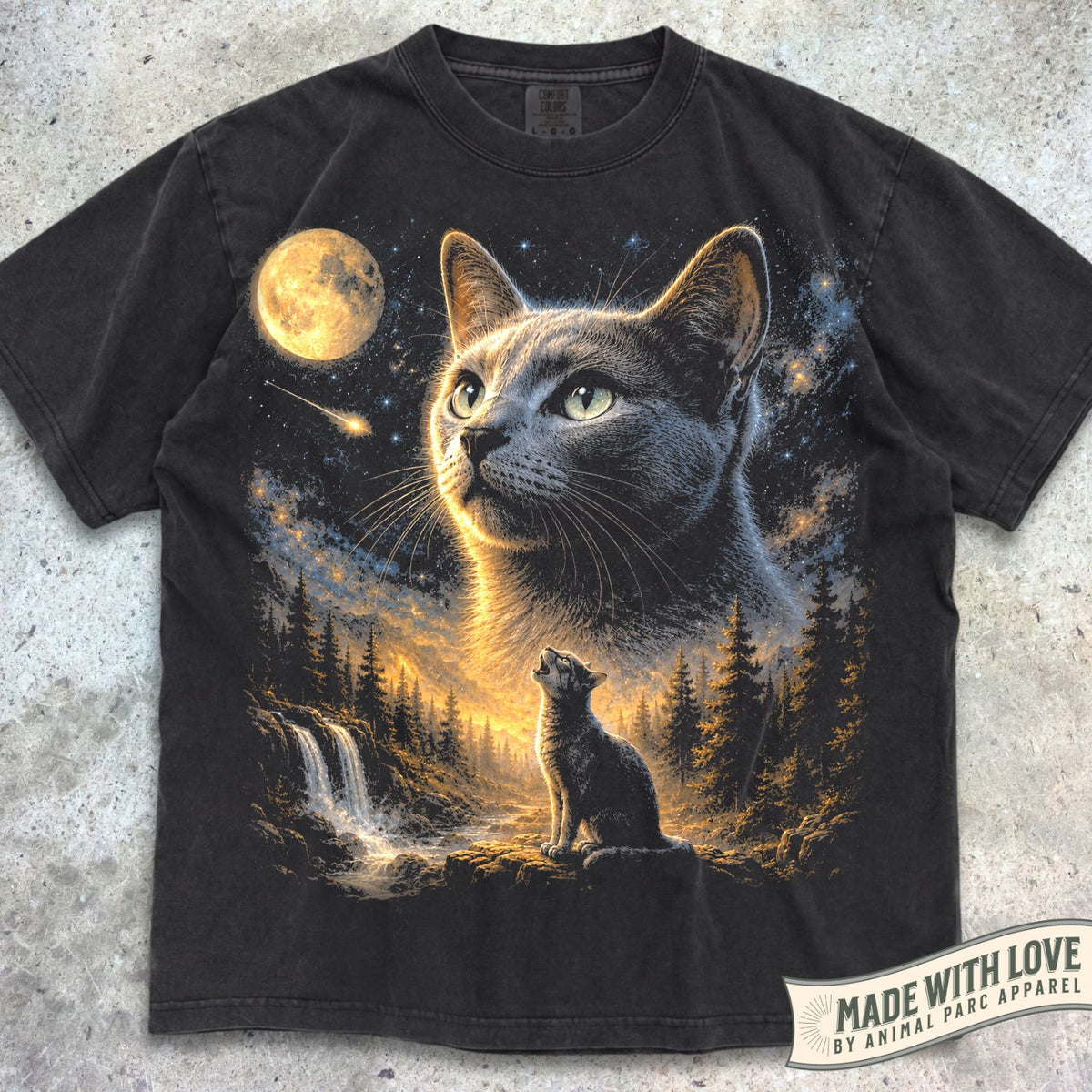 Russian Blue Cat Howling Moon Tee