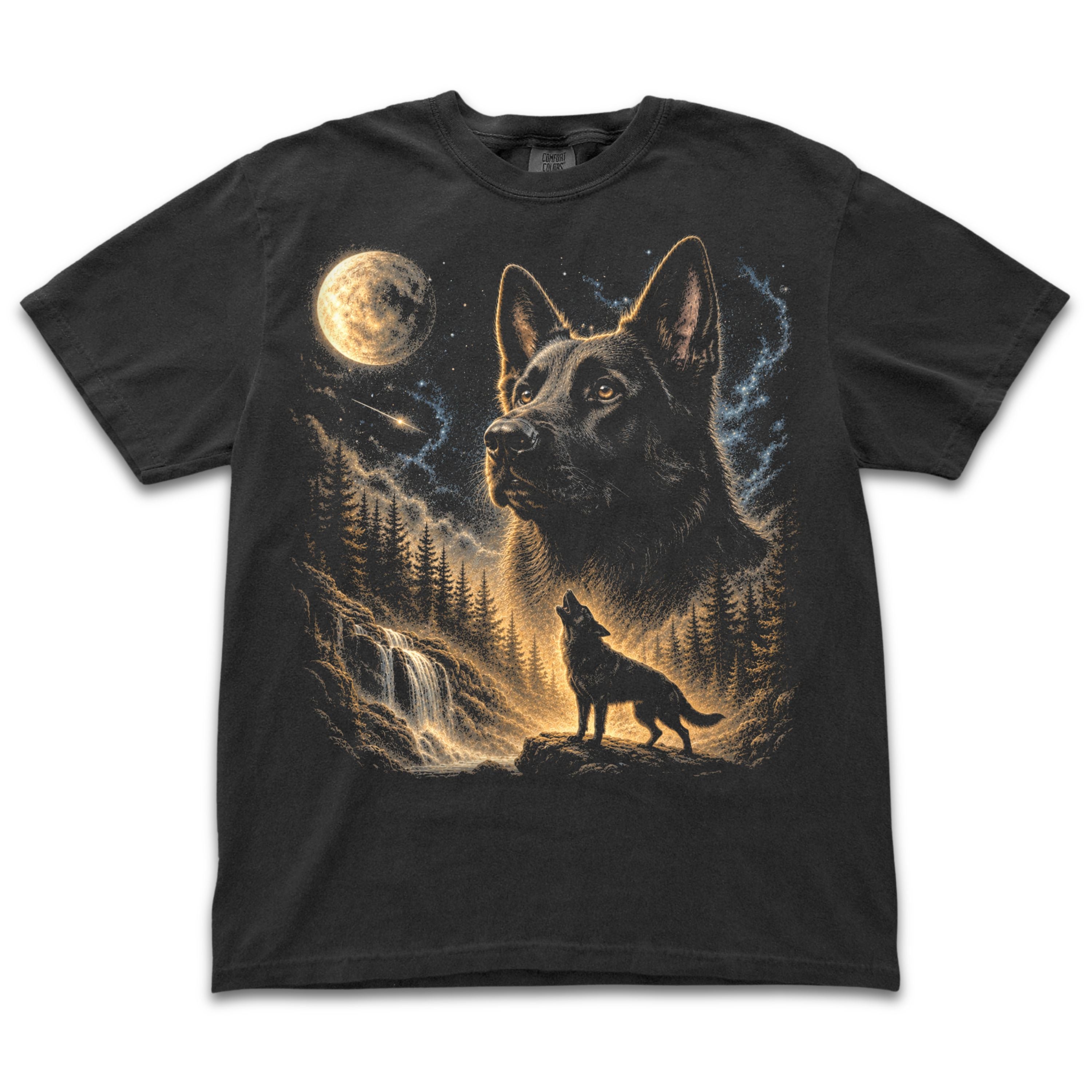 Black German Shepherd Howling to the Moon
