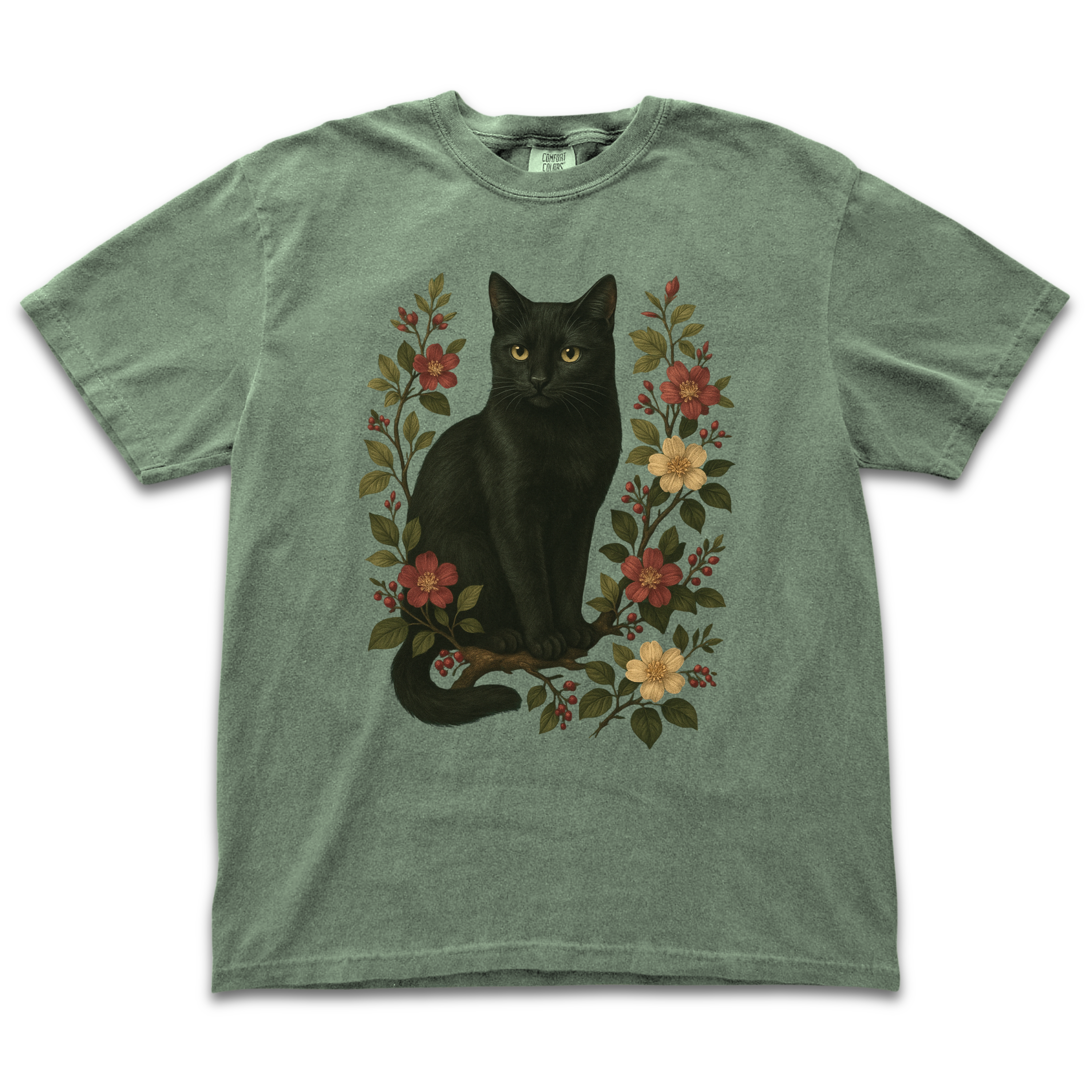 Black Cat Floral Tee