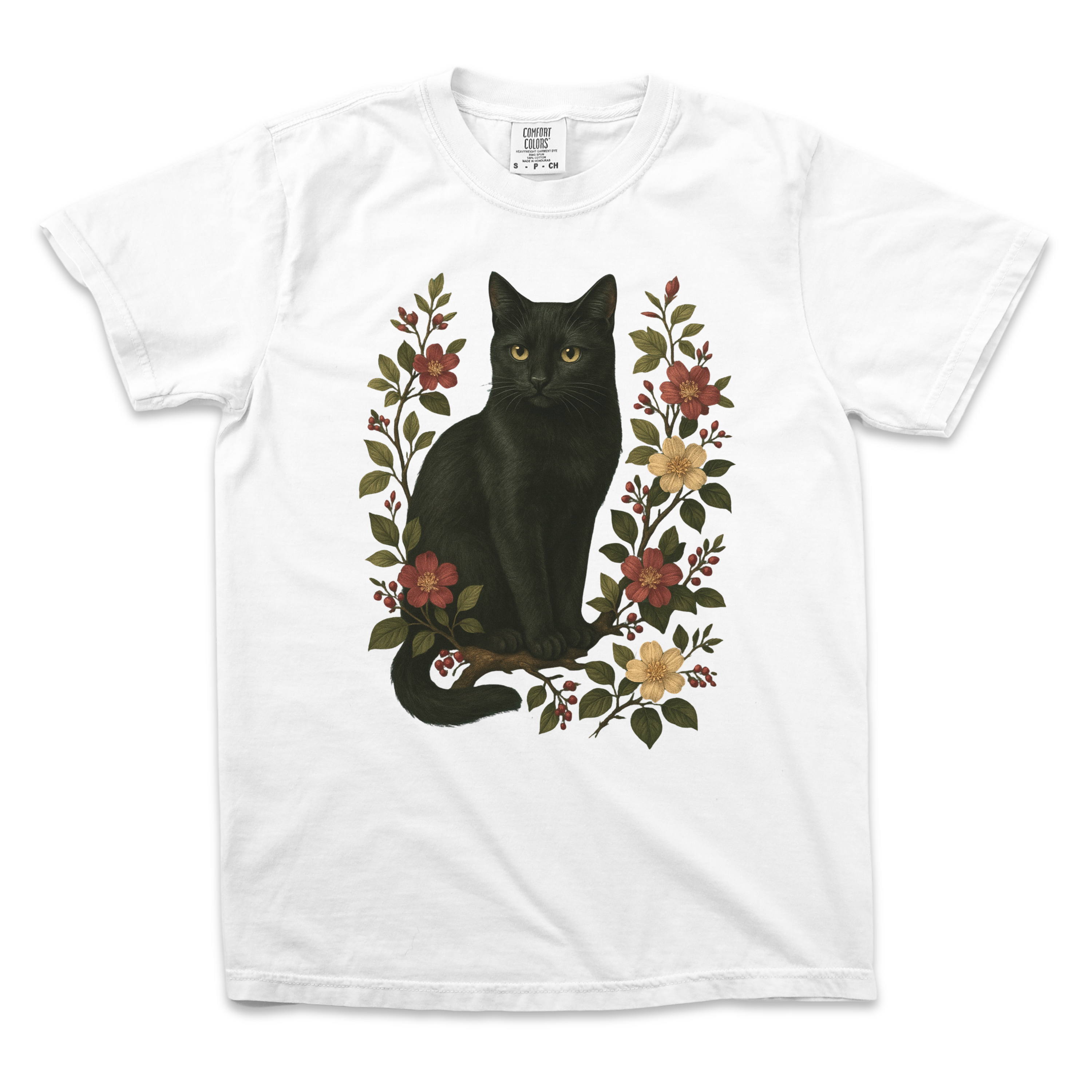 Black Cat Floral Tee
