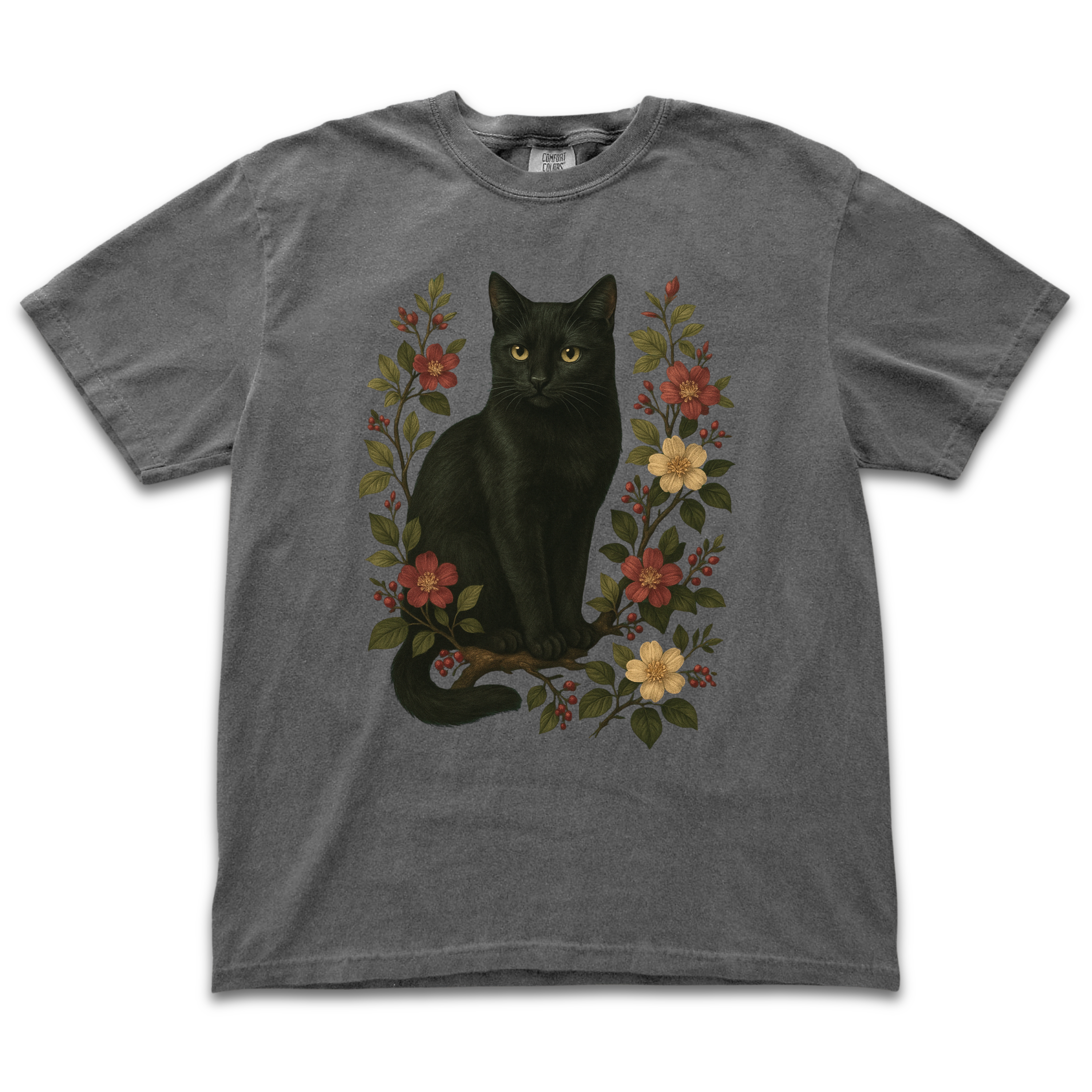 Black Cat Floral Tee