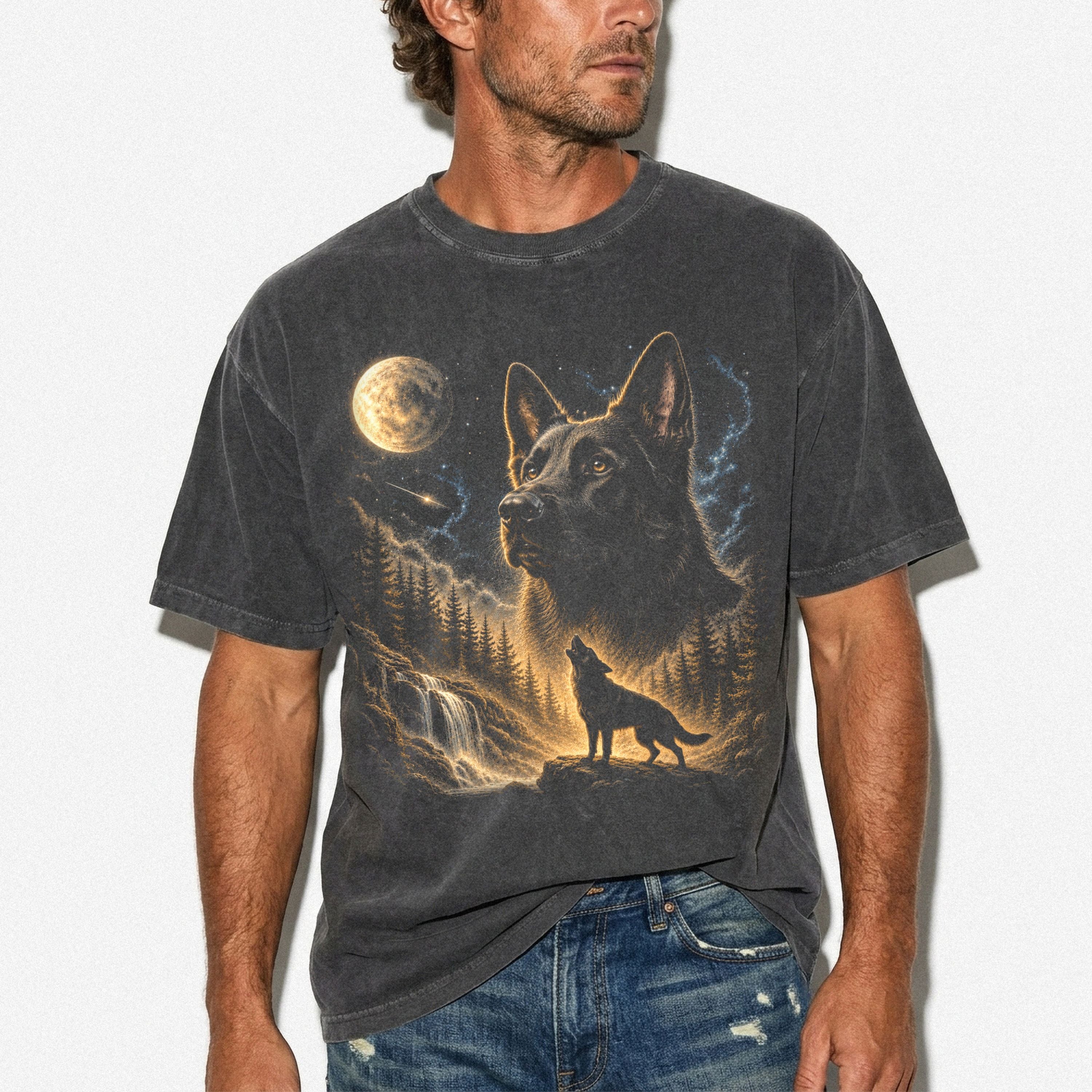 Black German Shepherd Howling to the Moon