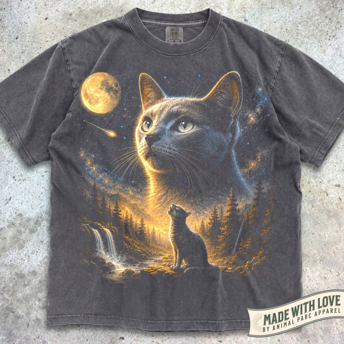 Russian Blue Cat Howling Moon Tee