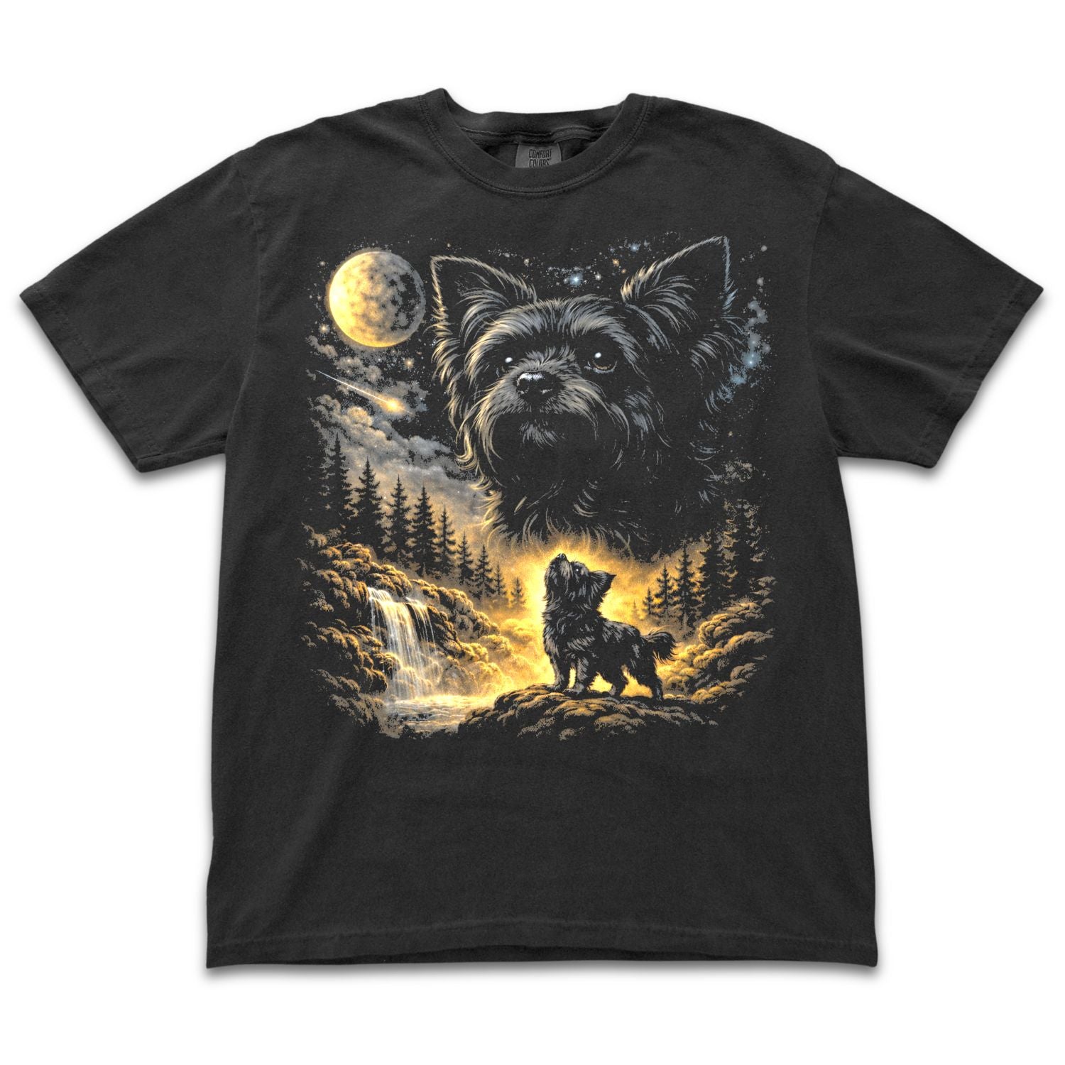 Black Yorkie Howling to the Moon