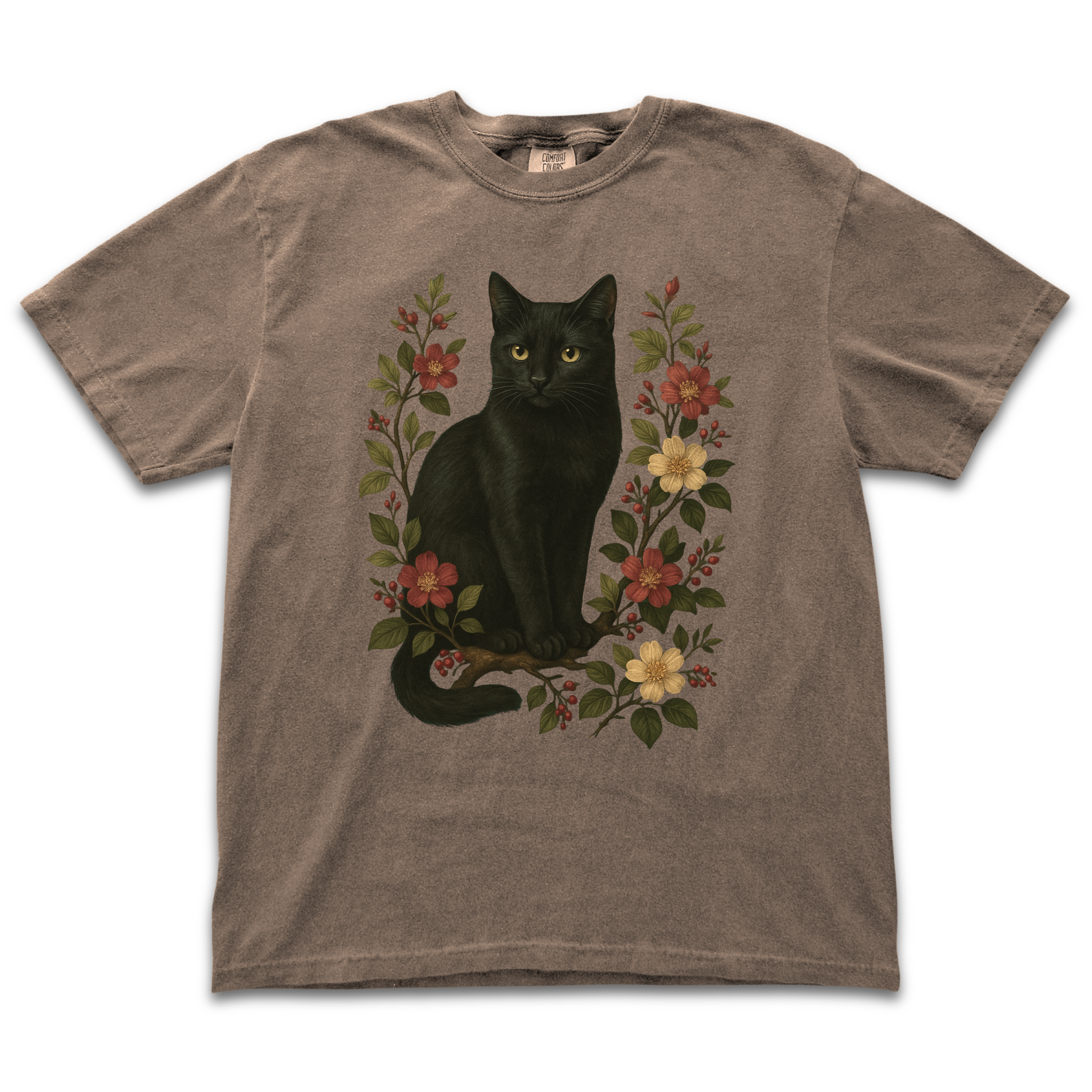 Black Cat Floral Tee