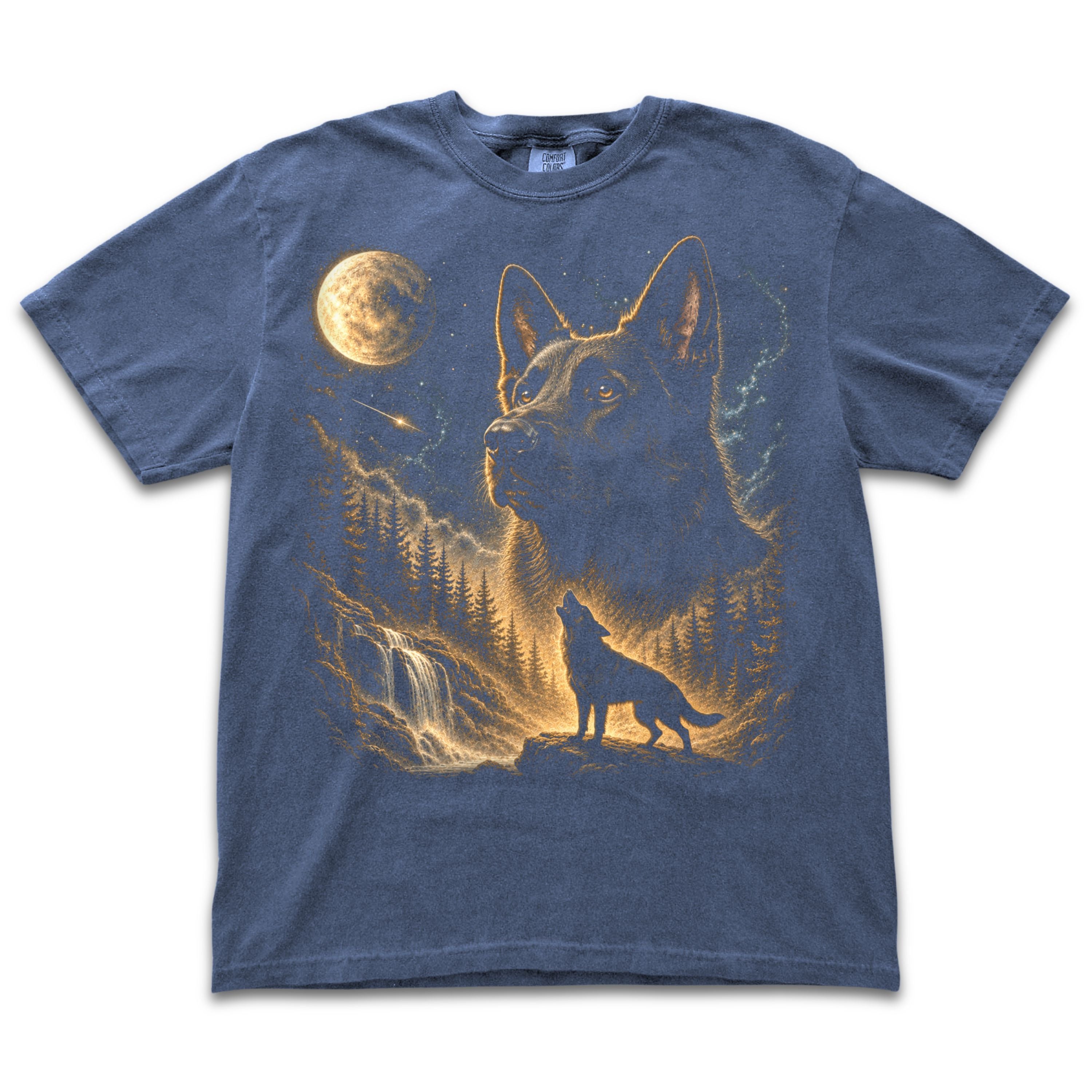 Black German Shepherd Howling to the Moon