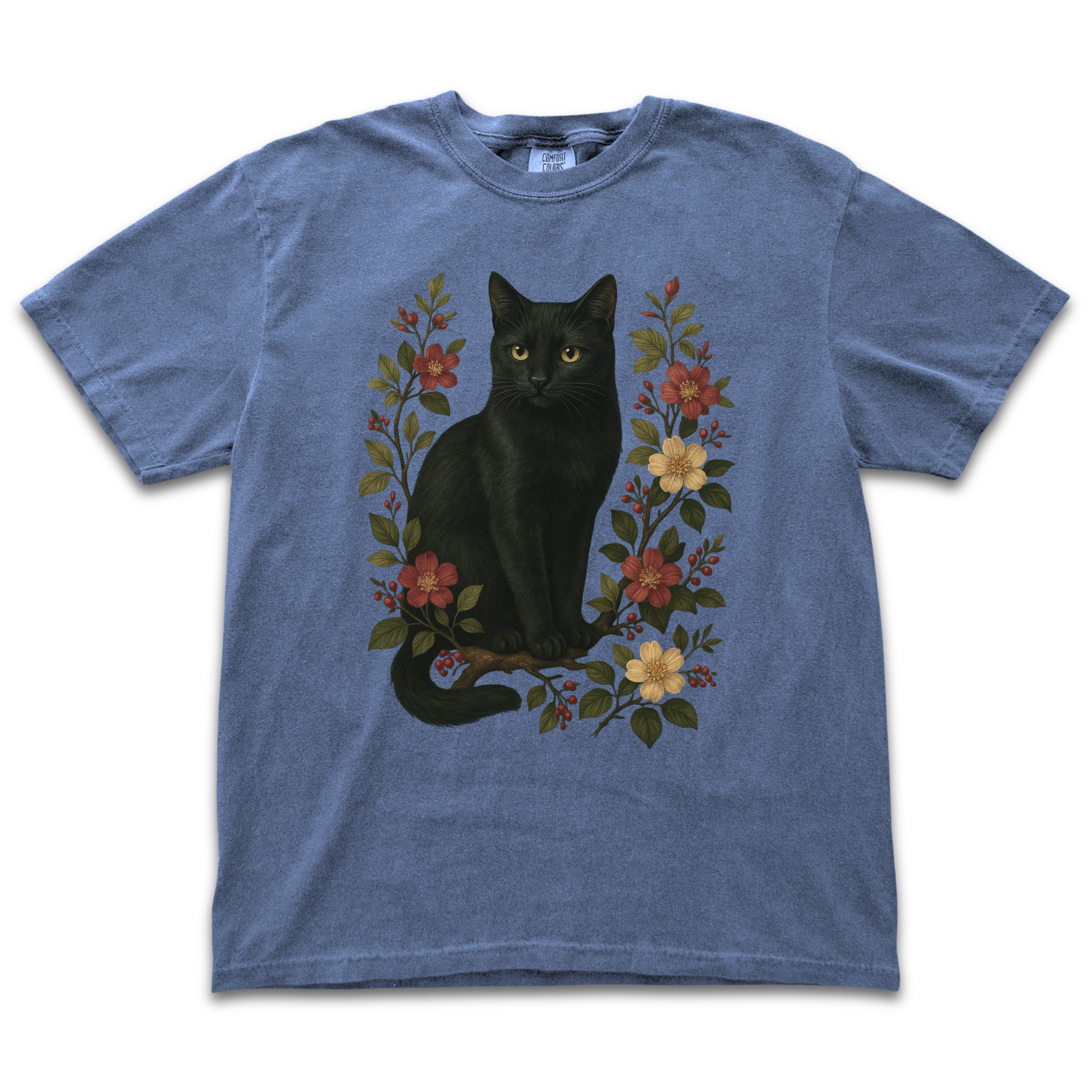 Black Cat Floral Tee