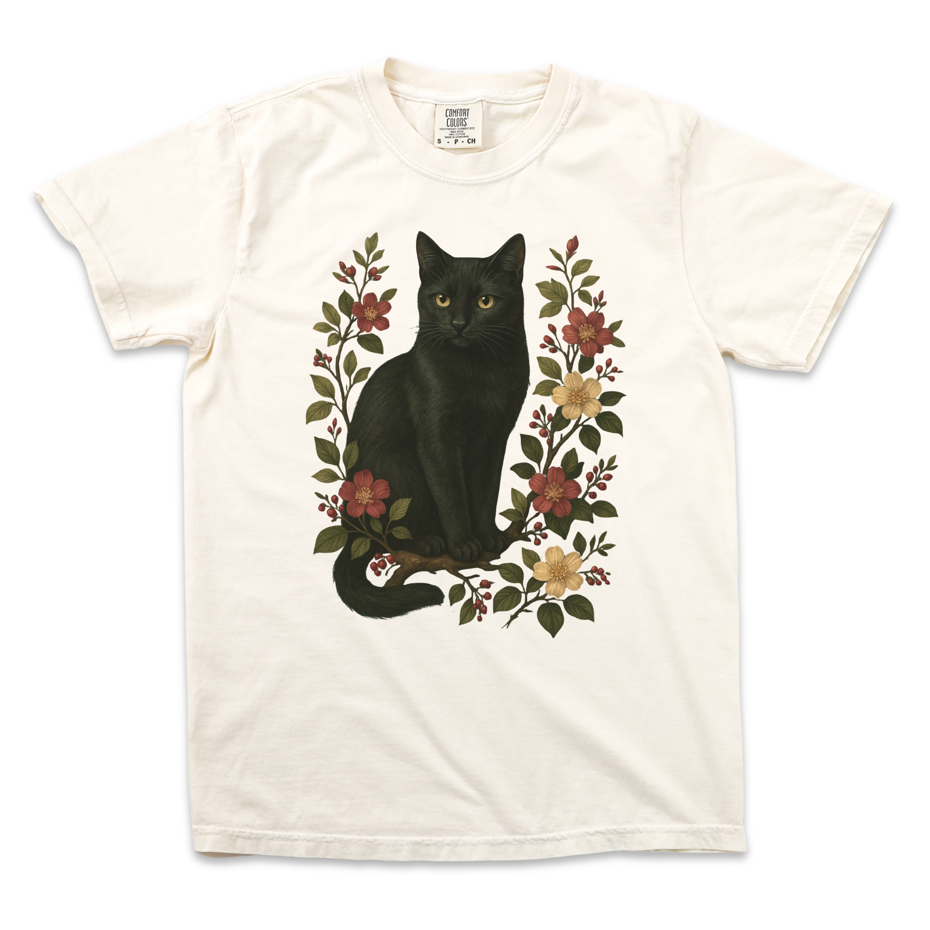 Black Cat Floral Tee